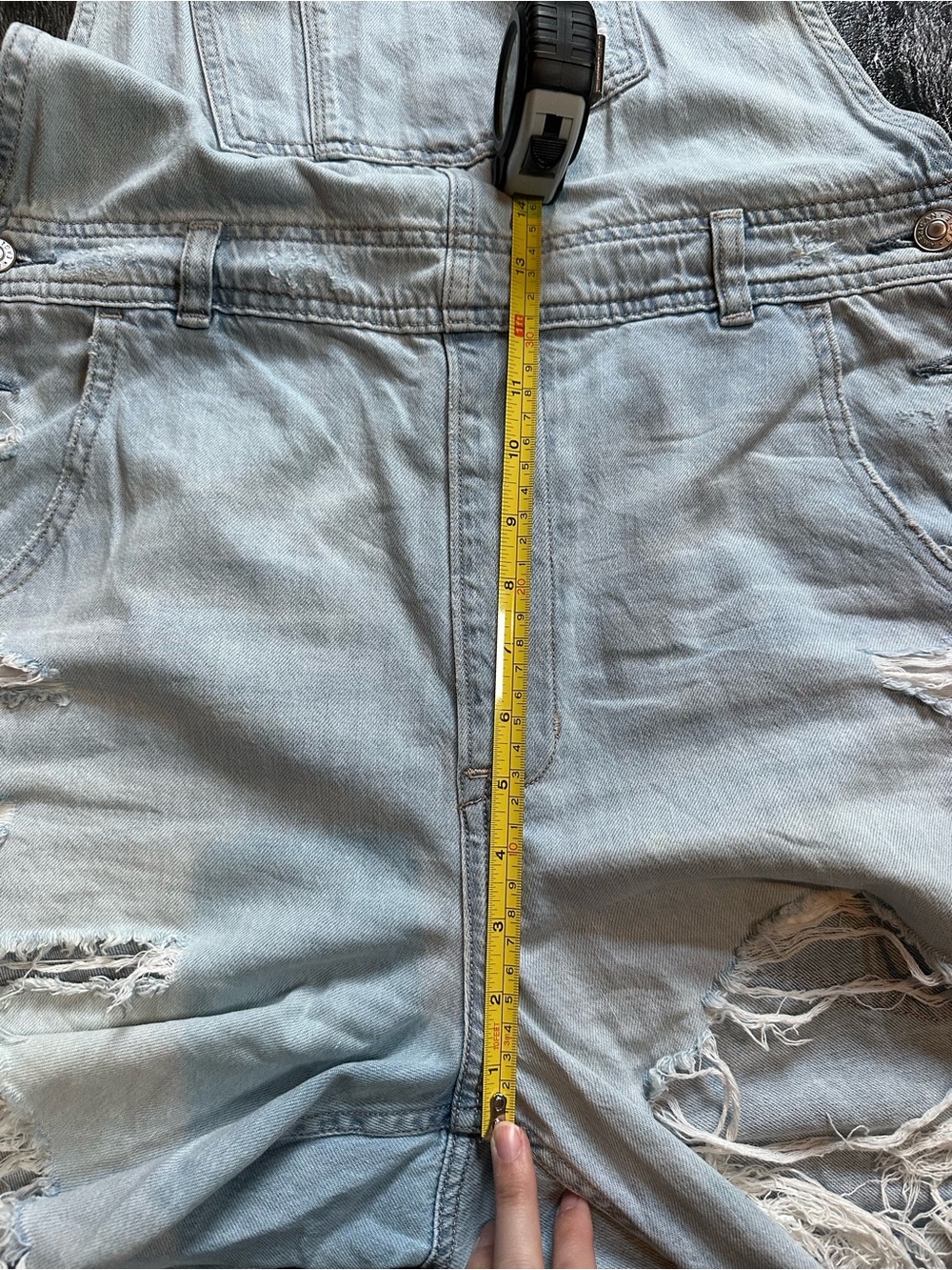 American Eagle Outfitters Light Wash Distressed Denim Overalls - Picture 11 of 13